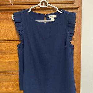 Monteau Deep Blue Pleated Sleeve Blouse